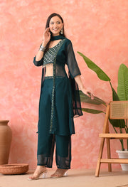 Emerald Glam Mirror-Work Co-ord Set