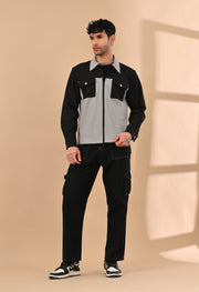 BLACK AND GREY OVERSHIRT