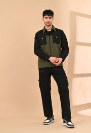 BLACK AND OLIVE OVERSHIRT