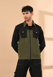 BLACK AND OLIVE OVERSHIRT