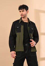 BLACK AND OLIVE OVERSHIRT