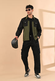 BLACK AND OLIVE OVERSHIRT
