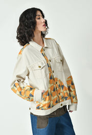 BEIGE ABSTRACT PRINTED JACKET