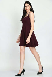 Women's Fit and Flare Wine Dress by Offmint