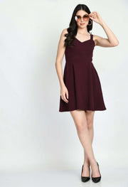 Women's Fit and Flare Wine Dress by Offmint