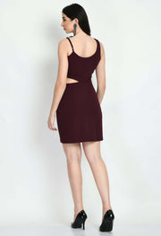 Women's Sleeveless Solid Mini Bodycon Round Neck Dress by offmint