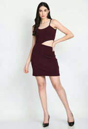 Women's Sleeveless Solid Mini Bodycon Round Neck Dress by offmint