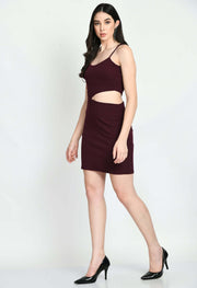 Women's Sleeveless Solid Mini Bodycon Round Neck Dress by offmint