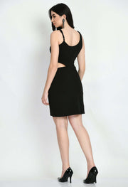 Women's Sleeveless Solid Mini Bodycon Round Neck Dress by offmint