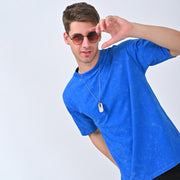 Electric Blue Acid-Wash Oversized T-shirt