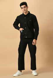 Black Co-Ord Overshirt and Zip Set By Offmint - Versatile Casual Elegance