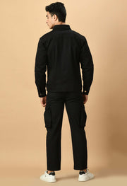 Black Co-Ord Overshirt and Zip Set By Offmint - Versatile Casual Elegance