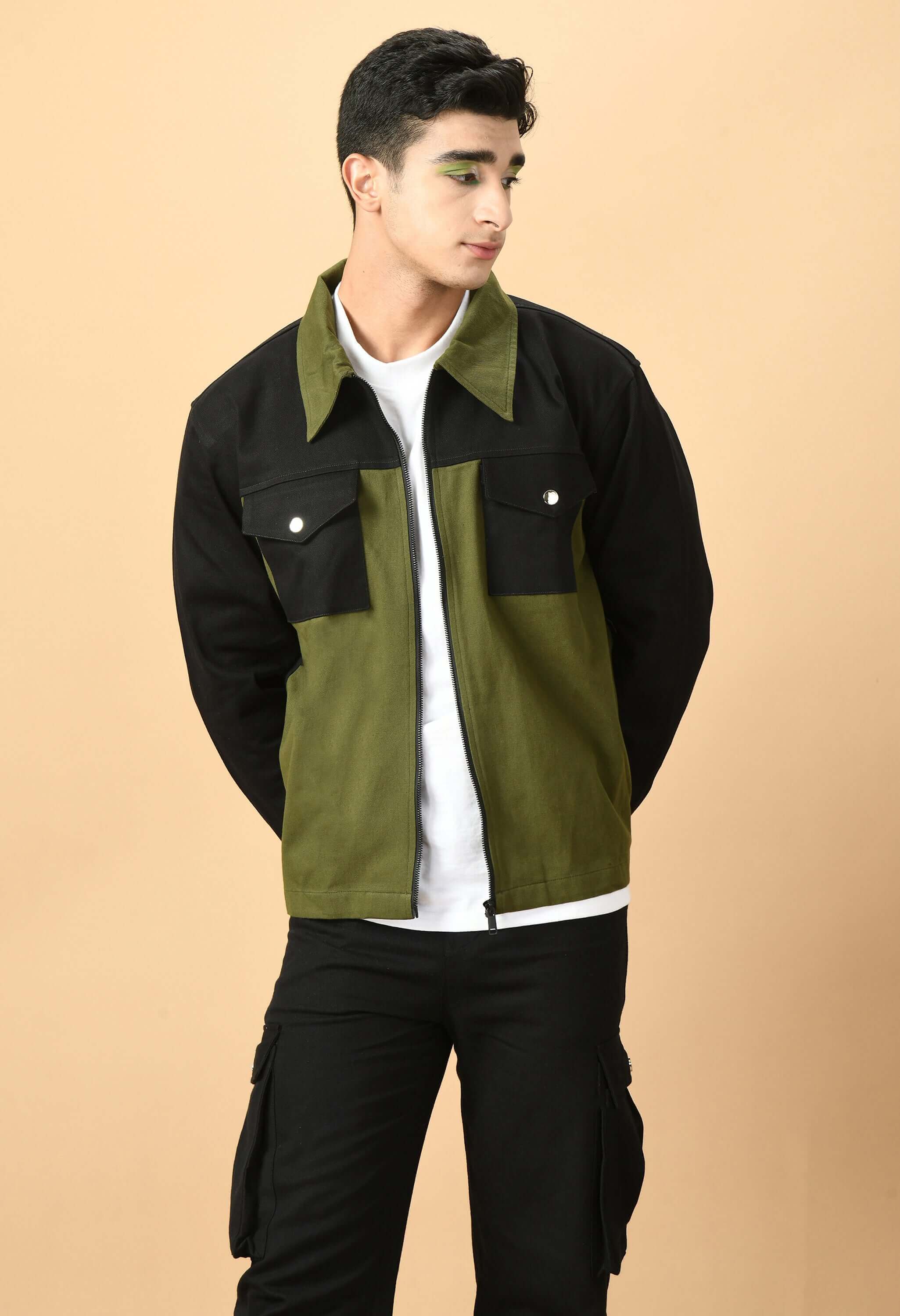  Black And Olive Color Overshirt By Offmint