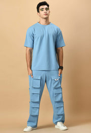 Sky Blue T-shirt Co-ord Set By Offmint