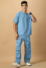 Sky Blue T-shirt Co-ord Set By Offmint