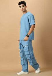 Sky Blue T-shirt Co-ord Set By Offmint