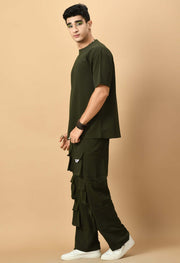 Olive Green T-shirt Co-ord Set By Offmint