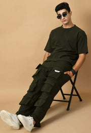 Olive Green T-shirt Co-ord Set By Offmint