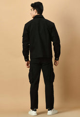 Co-Ord Black Overshirt and Button Set by Offmint - Versatile Casual Elegance