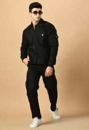 Co-Ord Black Overshirt and Button Set by Offmint - Versatile Casual Elegance