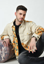 BEIGE ABSTRACT PRINTED JACKET