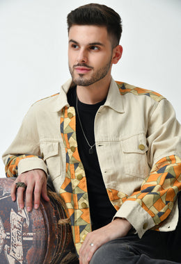 BEIGE ABSTRACT PRINTED JACKET