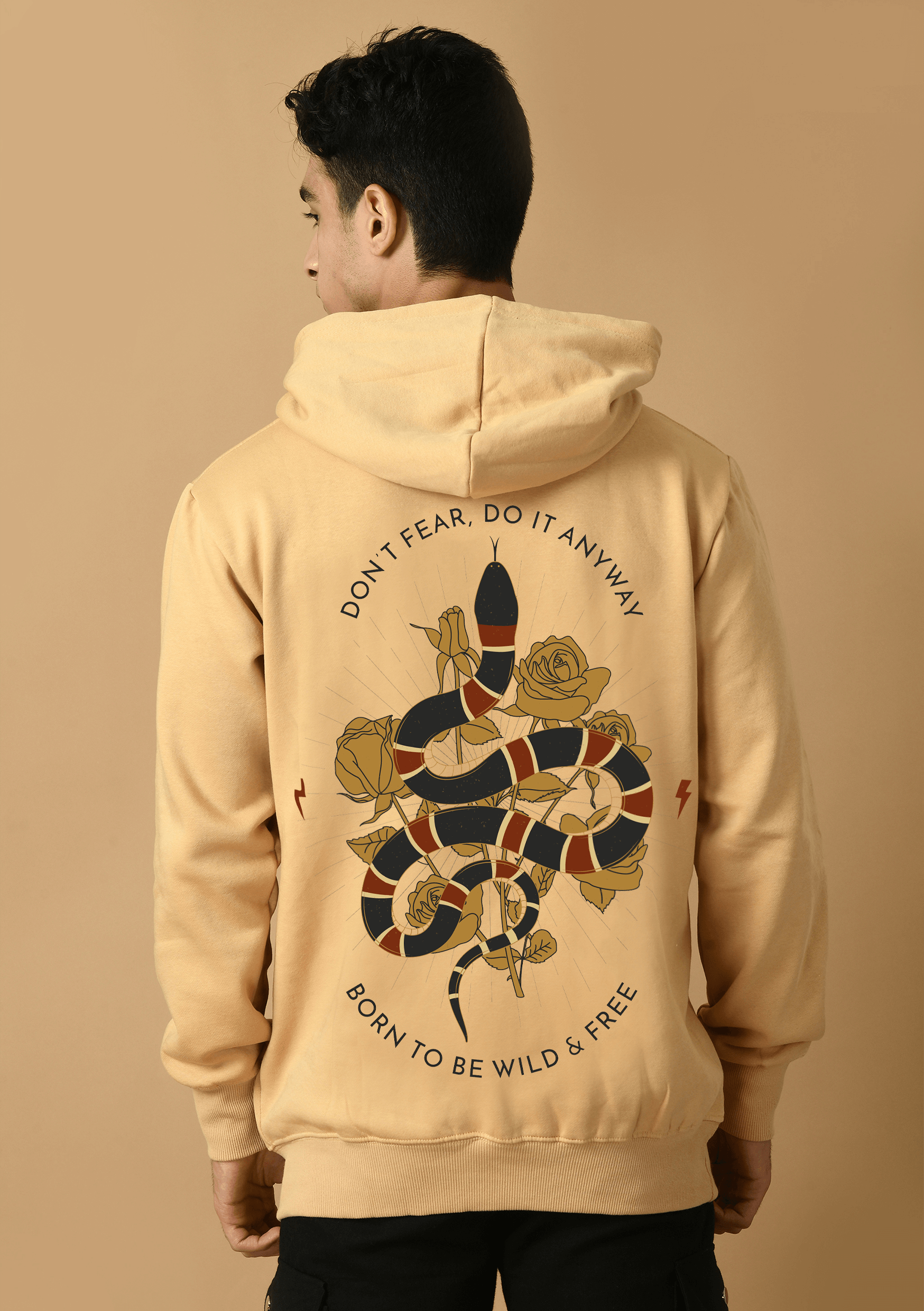 Don't fear printed beige color hoodie by offmint