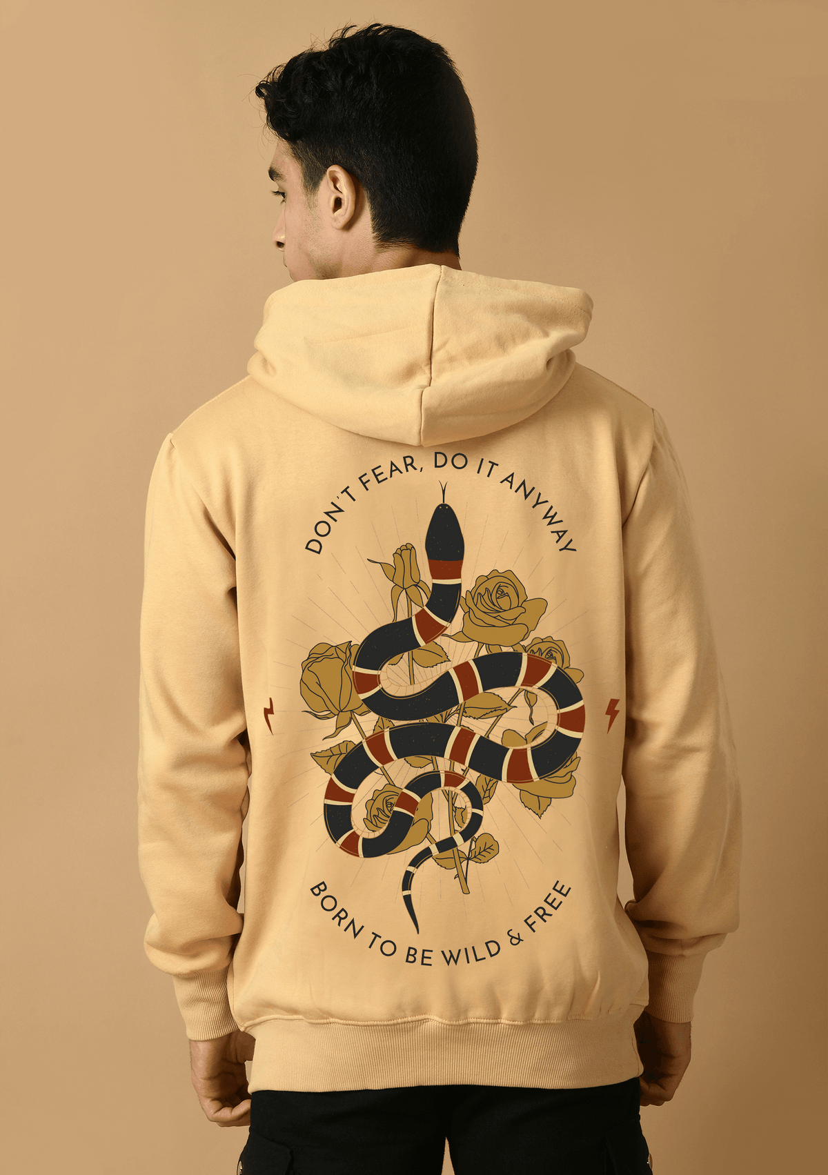 Don't fear printed beige color hoodie by offmint
