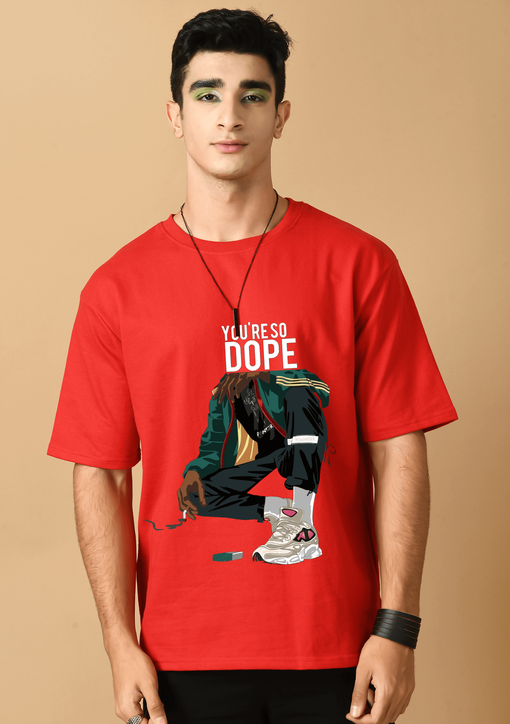 Dope printed red color oversized t-shirt by offmint