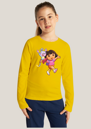 Dora & Boots Printed Yellow Full Sleeves Kids T-shirt By Offmint