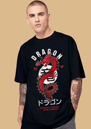 Dragon printed black color oversized t-shirt by offmint