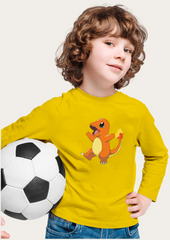 Fire Dianasour Printed Yellow Full Sleeves Kids T-shirt By Offmint