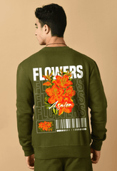 Flowers Printed olive green color sweatshirt by offmint
