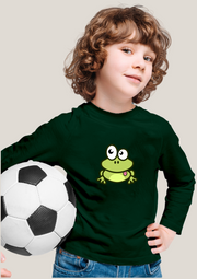 Frog Printed Bottle Green Full Sleeves Kids T-shirt By Offmint