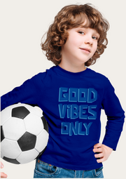 Good Vibes Only Printed Royal Blue Full Sleeves Kids T-shirt By Offmint