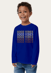 Good Vibes Printed Royal Blue Full Sleeves Kids T-shirt By Offmint