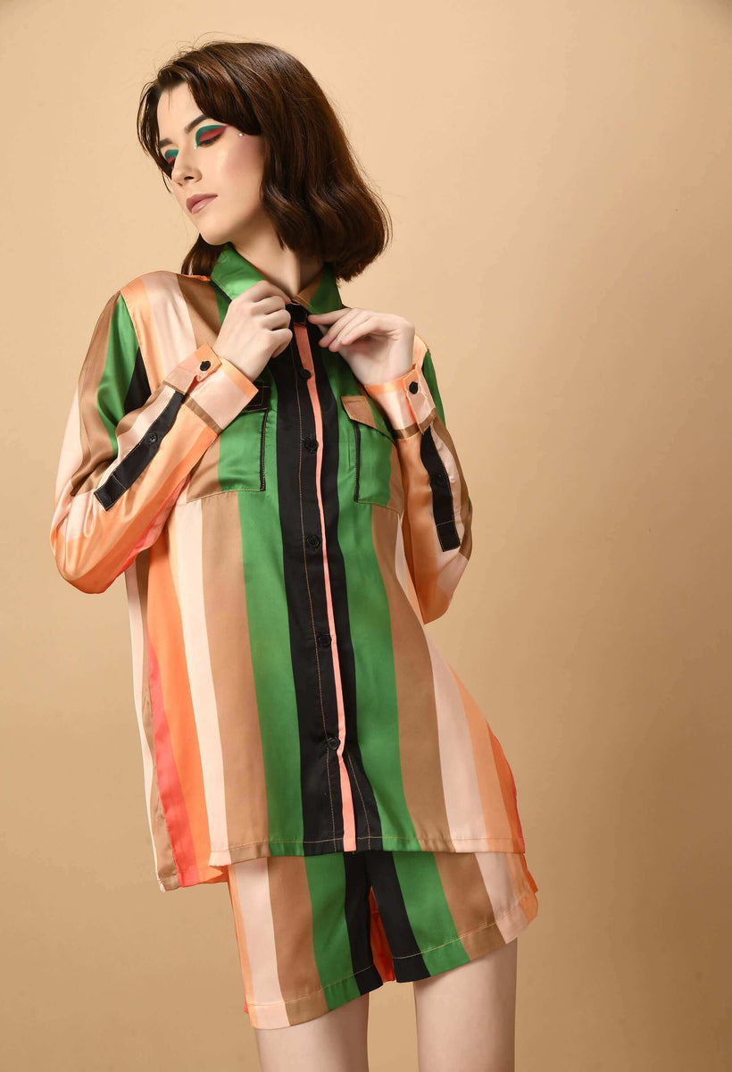 Green Line Color Co-ord Set By Offmint