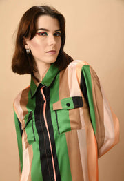 Green color line women's co-ord set by offmint