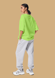 Green neon printed green color oversized t-shirt by offmint