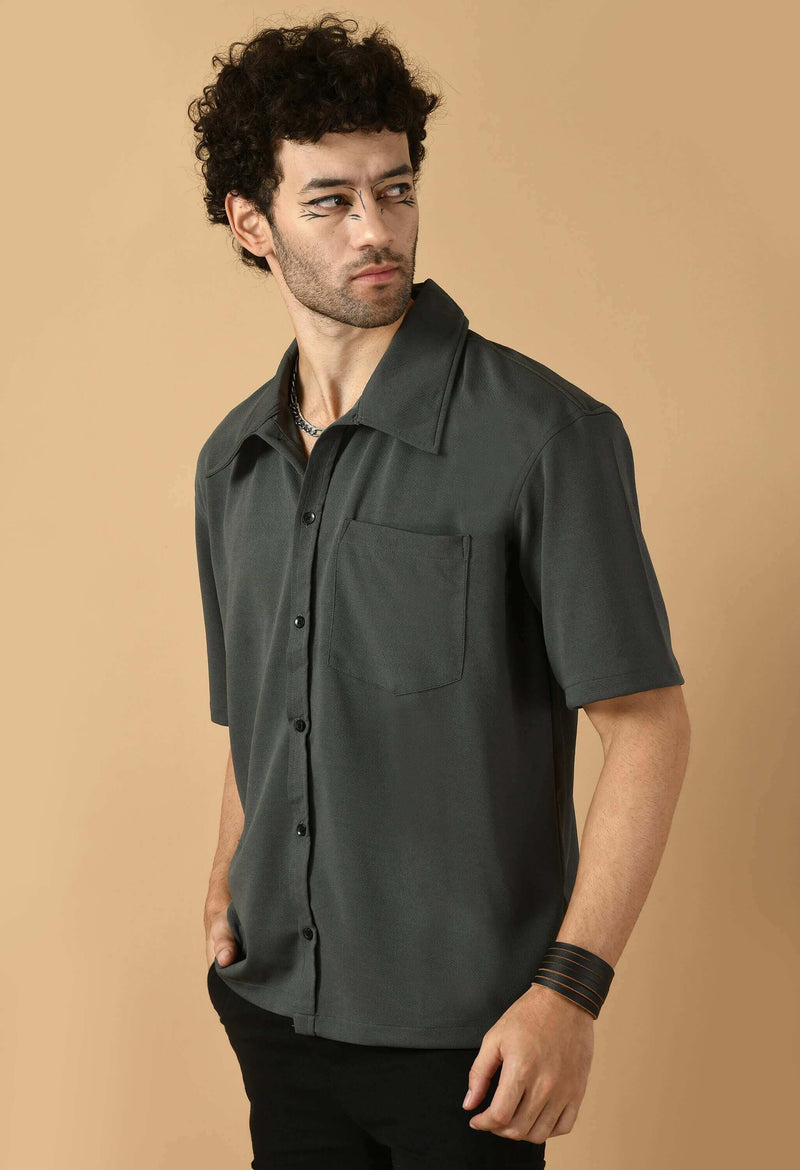 Grey Half Sleeves Valentino Shirt with Button Accents By Offmint