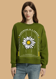 Happiness is a choice printed olive green color sweatshirt by offmint