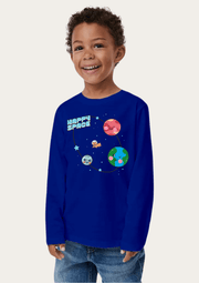 Happy Space Printed Royal Blue Full Sleeves Kids T-shirt By Offmint