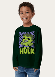 Hulk Printed Bottle Green Full Sleeves Kids T-shirt By Offmint