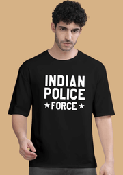 Indian Police Force Printed Black Oversized T-shirt By Offmint