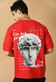 I am not perfect printed red color oversized t-shirt 