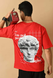 I am not perfect printed red color oversized t-shirt by offmint