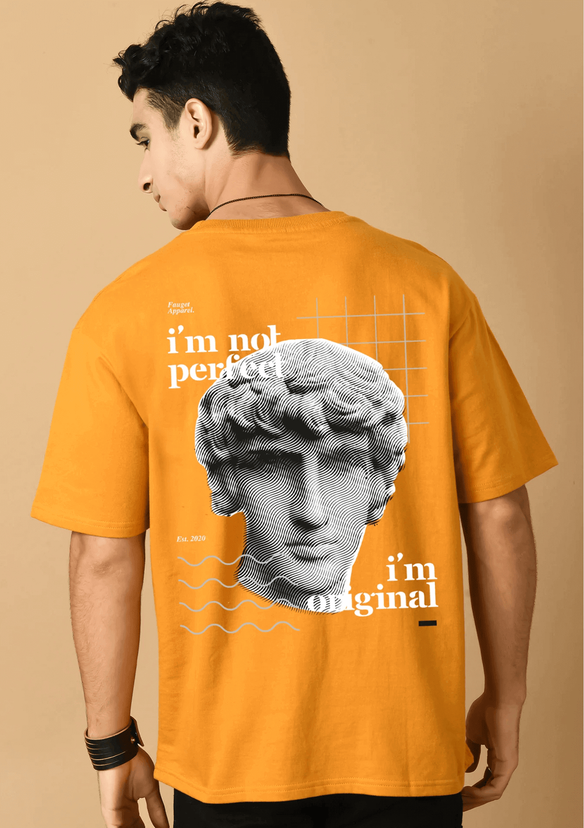 I m not perfect printed mustard oversized t-shirt by offmint