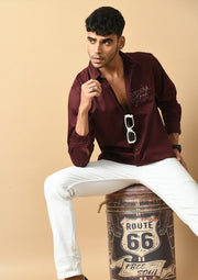 Live Soul Good Printed Maroon ClubWear Shirt By Offmint