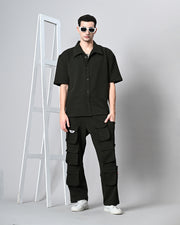 Co-Ord Olive Green Overshirt and Button Set by Offmint - Versatile Casual Elegance