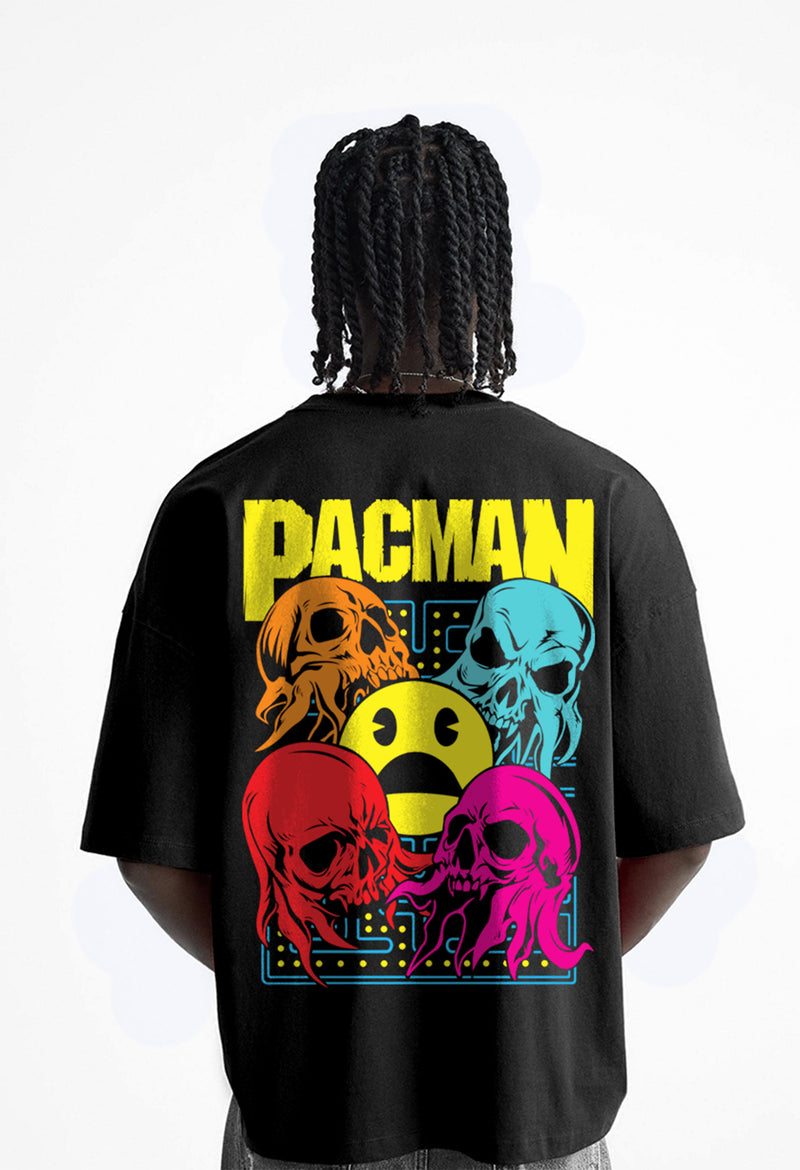Pacman Printed Black Oversized T-shirt By Offmint